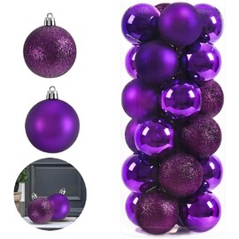 24pcs Mini Christmas Balls Ornaments, Shatterproof Christmas Hanging Balls for Xmas Tree, Holiday, Wedding, Mardi Gras Party (Purple)