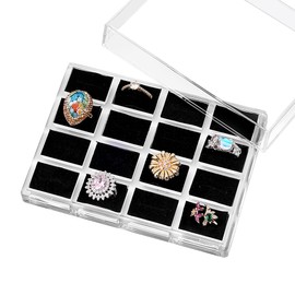 PH PandaHall Ring Display Box 16 Slots Ring Display Stands Rings Holder Tray with Lid Jewelry Organizer Stands Black for Selling Rings Earrings Show Proposal Engagement Wedding Jewelry