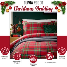 Olivia Rocco Christmas Duvet Cover Set Festive Bedding Quilt Cover Xmas with Pillowcases Reversible Design Easy Care Bed Linen Sets, Zermatt Red, King