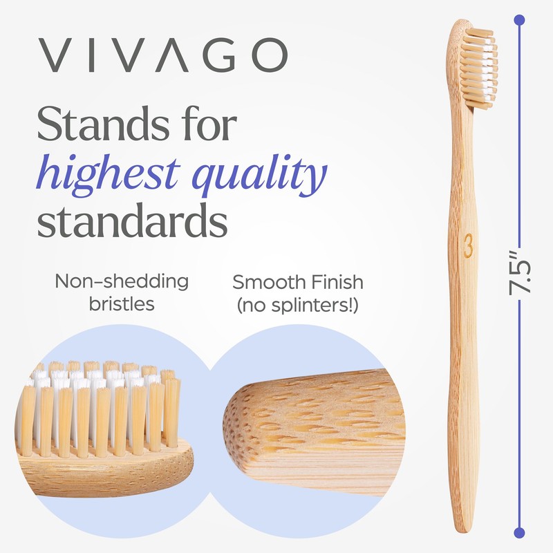VIVAGO Bamboo Toothbrushes Medium Bristles 10 Pack - BPA Free
