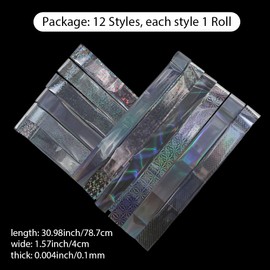SOFPLATE 12 Rolls 30.98 x 1.57 Inch Nail Art Foil Transfer Rolls Nail Foil Paper Aurora Iridescent Rainbow Colorful Clear Floral Holographic PET Plastic Decals Rolls for Manicure Art DIY Making Decor