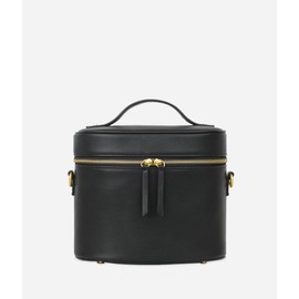 FAWN DESIGN The Train Case, Faux Leather Skin Care Black Makeup Bag with Adjustable Messenger Strap, Travel Toiletry Bag 4 Elastic Band Holders, 5 Interior Pockets and 1 Zipper Pocket, 10x6x8 inches