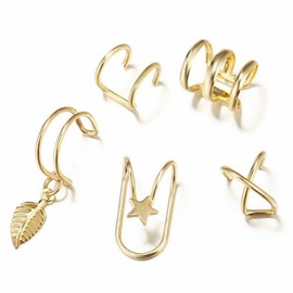 Houhounb Alloy Ear Cuff Ear Cuff Without Pierced Ear Clips Ear Cartilage Cuff Earrings Simple Fashion Jewellery Accessories Gifts for Women Girls 5 Styles, Golden, Alloy Steel