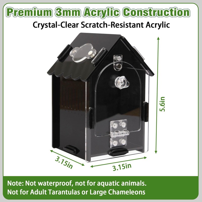 Jumping Spider Enclosure Kit, 3.15x3.15x5.6 Inch Acrylic Terrarium with Magnetic