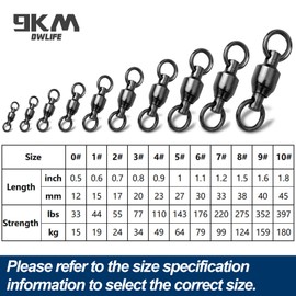9KM DWLIFE Ball Bearing Swivels Copper Stainless Steel Solid Welded Ring Black Nickel High Strength Connector Saltwater Freshwater Fishing Tackle