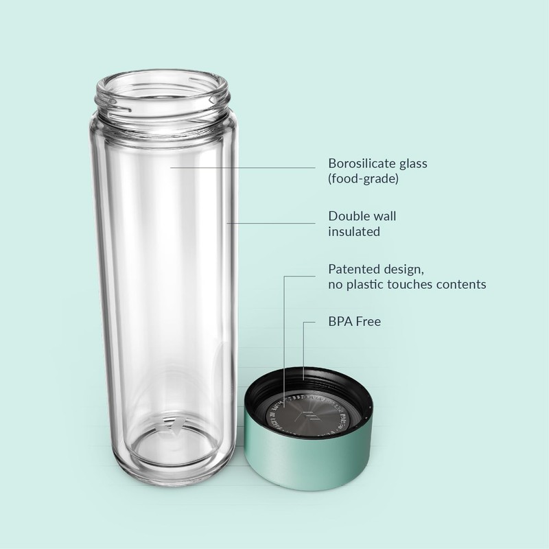EVER VESSEL Glass Multi Tea Infuser Bottle 14oz - Double