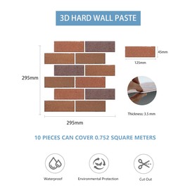 SABONPOP 10 Sheet New Hard Materials Peel and Stick Backsplash Tile PVC, 3D Peel and Stick Wall Panels for Living Room, Bathroom, 12 x 12inch （Red）…