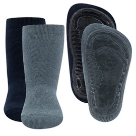 EWERS Pack of 2 Plain Stopper Socks SoftStep Socks with Non-Slip Sole for Boys and Girls, Non-Slip Socks with Rubber Sole, Made in Germany, 2 Pairs of Non-Slip Children's Socks, blue