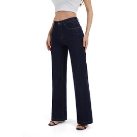 FLYING BANANA Women's High Waisted Wide Leg Baggy Stretch Denim Jeans (Deep Blue, 4)