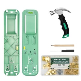 Picture Hanging Kit,Picture Hangers,Wall Hanging kit,Picture Frame Hanger Tool 290 Pieces Heavy Duty Photo Hanger Accessories with Picture Hanging Wire, Hooks, Nails ，Hammer and Wall Hanger Level