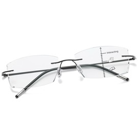 Photochromic Progressive Multifocal Reading Glasses Blue Light Blocking Rimless Transition Reader Glasses For Men Women Diamond Cut Multifocus Readers Workspace Titanium Eyeglasses Spring Hinge 3.5