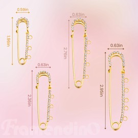 Framendino, 8 Pack Rhinestone Safety Pin with Loops for DIY Crafts Jewelry Making Gold 4 Sizes
