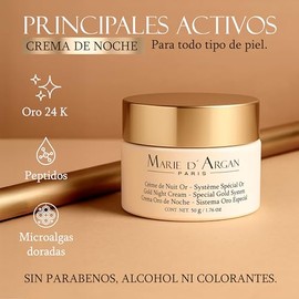 MARIE D' ARGAN Crema Facial Oro De Noche 50g, Nutre, Repara E Ilumina Mientras Duermes, Reduce Arrugas Y Fatiga, Con Oro 24K, Péptidos Y Microalgas Do