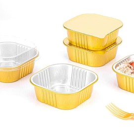 RUIFEN 50 Pack Disposable Aluminum Foil Baking Pans, Reusable Baking Pans for Dessert Cakes and Baked Goods, Commercial Takeaway Containers(Square,2.81 * 2.81 * 1.45 Inches)