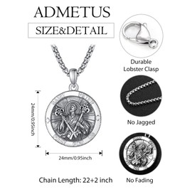 ADMETUS Sterling Silver St Peter Necklace for Men Saint Peter Medal Amult Pendant Protection Jewelry Religious Gifts