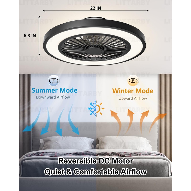 Ceiling Fans with Lights and Remote, 22 Inch Enclosed Bladeless