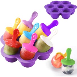 Molde de Helado para Niños, Moldes para Paletas de Hielo, Silicona de Grado Alimenticio Popsicle Hielo Reutilizables, Fácil liberación y Paletas 7 Cavidades (1, Morado oscuro)