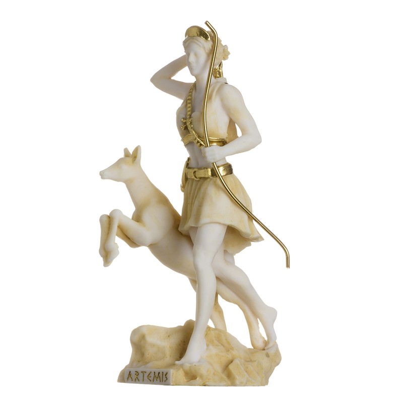 Goddess Artemis Diana Greek Statue Nature Moon Gold Tone Alabaster