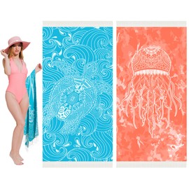 Vikumond Thin Turkish Beach Towel Lightweight Soft Cotton Extra Large XL Oversized Sand Free Sandproof Absorbent Quick Dry Towels Cloud Bath Pool Travel Compact Essentials Accessories for Adult Gifts