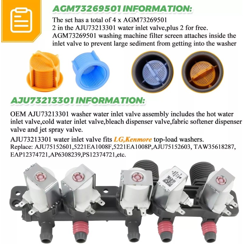 For LG,LG,Kenmore Washer Water Inlet Valve For LG WT5070CW WT4970CW