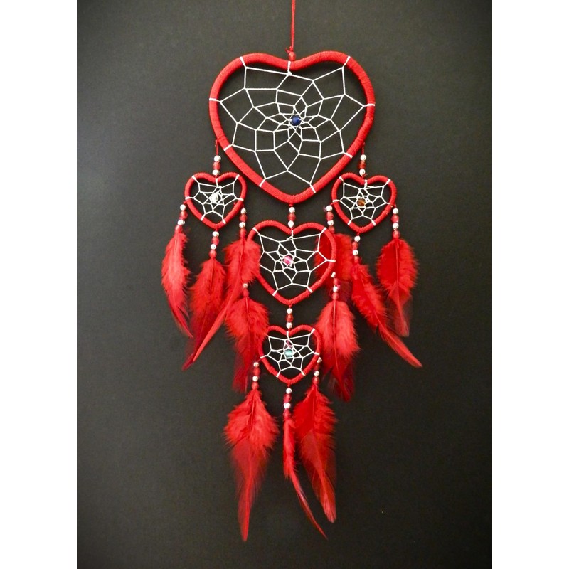 Bali unbranded DREAM CATCHER HEART silver centre dreamcatcher red, blue,