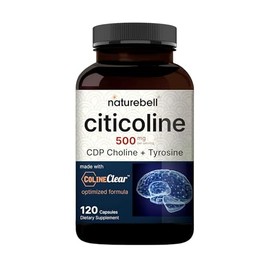 NatureBell Suplementos de citicolina, colina CDP, citicolina 500 mg más tirosina 50 mg por porción, dosis optimizada, 120 cápsulas, fórmula 2 en 1, su