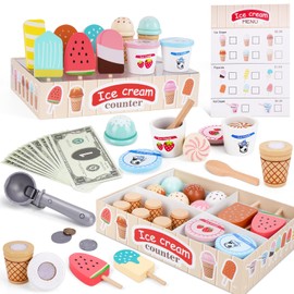 Children's Wooden Ice Cream Parlour, Montessori Toy from 3 Years, Wooden Toy Shop Accessories, Children's Kitchen Accessories, Shop Children, Ice Toy Christmas Children's Toy from 3 Years Boys Girls