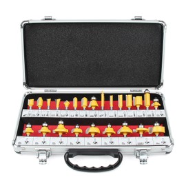 Newdeli 24A Pieces Router Bits 1/4 Inch Shank Router Bit Set Tungsten Carbide Tipped Router Bit for Beginners and Professional Woodworkers with Aluminum Alloy Storage Box - Woodworking Tools