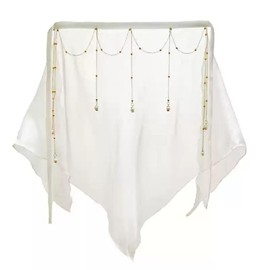 Women's Sheer Face Veil with Beaded Chains Belly Dancing Veil Mask Chinese Hanfu Costume Accessory (White)