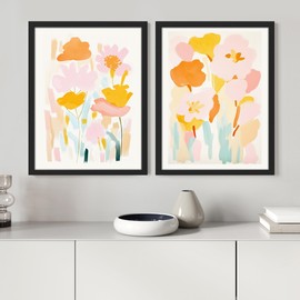SIGNWIN Framed Set Abstract Watercolor Floral Nature Wilderness Illustrations Modern Art Decorative Farmhouse/Country Cozy Colorful for Bedroom - 12"x16"x 2 Black