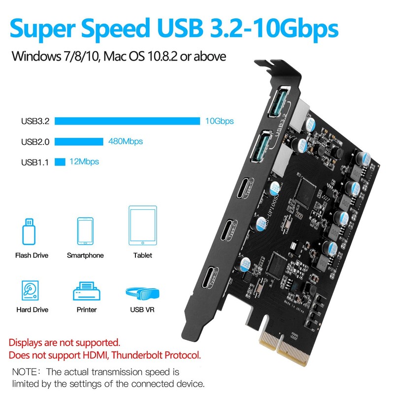 Tarjeta PCIe a USB 3.2/USB 3.1 Gen 2 de 10