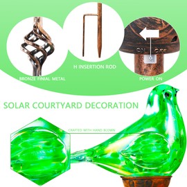 Naboher Decorative Solar Lights, Outdoor Solar Bird Stake Lights, Hand Blown Glass Decorative Garden Pathway Lights Outdoor Waterproof Glass Stakes (Green)