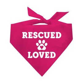 Rescued and Loved Dog Bandana | 100% Cotton Adjustable Triangle | Made in USA | Adoption Event Prop Photoshoot | Rescue | Puppy | New Dog | Hot Pink, X-Small (604)