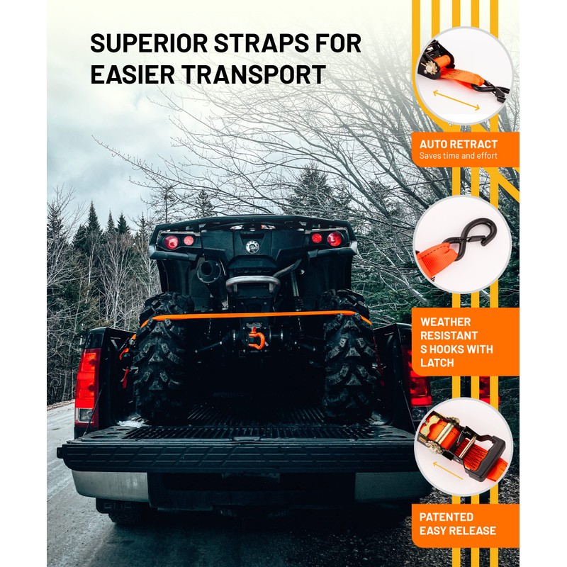 Strapinno 2PCs Retractable Ratchet Tie-Down Straps,5,000 lbs Break Strength- 2