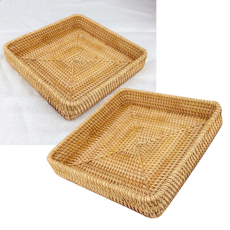 Rattan Tray Tabletop Organization Hand Woven Snack Storage Basket Multifunctional