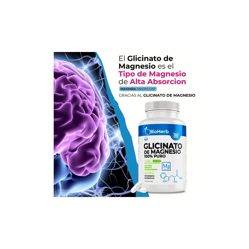 Glicinato De Magnesio BIOHERB Magnesium Glycinate Supplement, 180 Capsules