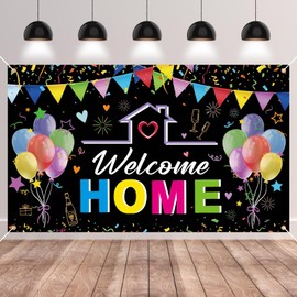 GRESATEK Welcome Home Background Banner, Welcome Home Banner Garland, Black Decorations for Homecoming, Family, Return, Family Celebrations, Party Decoration, 185 x 110 cm