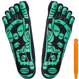 Reflexology Socks with Massage Tool, 1 Pair Five Toe Functional Socks Foot Massage Socks Cotton Acupressure Socks for Women, Men (Black)