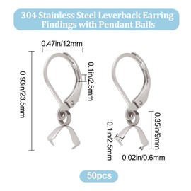 Beebeecraft 1 Box of 50 French Earring Hooks Stainless Steel French Hook Earring Accessories with Pendant Loop Silver Earring Accessories for Jewellery Making