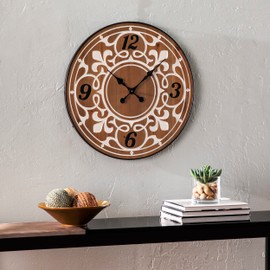 LOPOO Round Decorative Wall Clock with Fleur-de-Lis Patterns, Oversized Design, Natural Color, Industrial Style