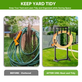 GAVISCITY Heavy-Duty Garden Hose Holder with Stable Base and Tool Hooks, Freestanding Metal Hose Hanger Garden Hose Storage Holds 151Ft Hose, Rustproof Water Hose Holder for Outside Yard Lawn, Black
