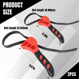 wuyaoyao 2PCS Strap Wrench Plumbing, Adjustable Rubber Strap Wrench, 22.8 Inch & 18.9 Inch Oil Filters Straps Wrenches, Automotive Belt Wrenches for Water Filter, Plumbing, Sink (Red, Small+Large)