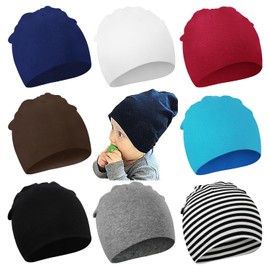 Dreshow Unisex Beanie Hats, Boy’s Spring Hat, Toddlers, Reversible, Jersey Slouch Beanie, Clothing, Unisex, Infant Hat, Nursery Hat, Pack of 8