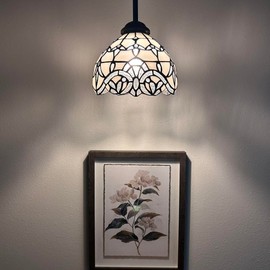 enjoy decor lamps Tiffany Mini Hanging Lights White Stained Glass Baroque Style Lavender LED Bulb Included for Kitchen Island Counter Dining Room Hallway Hotel Café 8" W*60" H