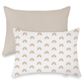 Toddler Pillowcases for 14"x20" Pillow 2 Pack, Muslin Toddler Pillow Covers for Boys Girls with Envelope Closure, Baby Kids Travel Pillow Case for Small Pillow (Beige & Rainbow, 14 x 20 Inch)