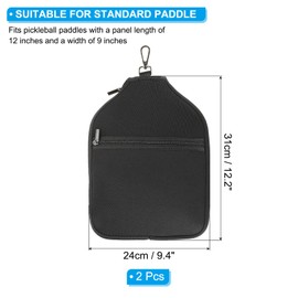 PATIKIL 2pcs Universal 31x24cm Pickleball Paddle Cover Neoprene Pickle Ball Racket Sleeve Paddle Storage Bag Carrying Strap for Pickleball Paddle Black