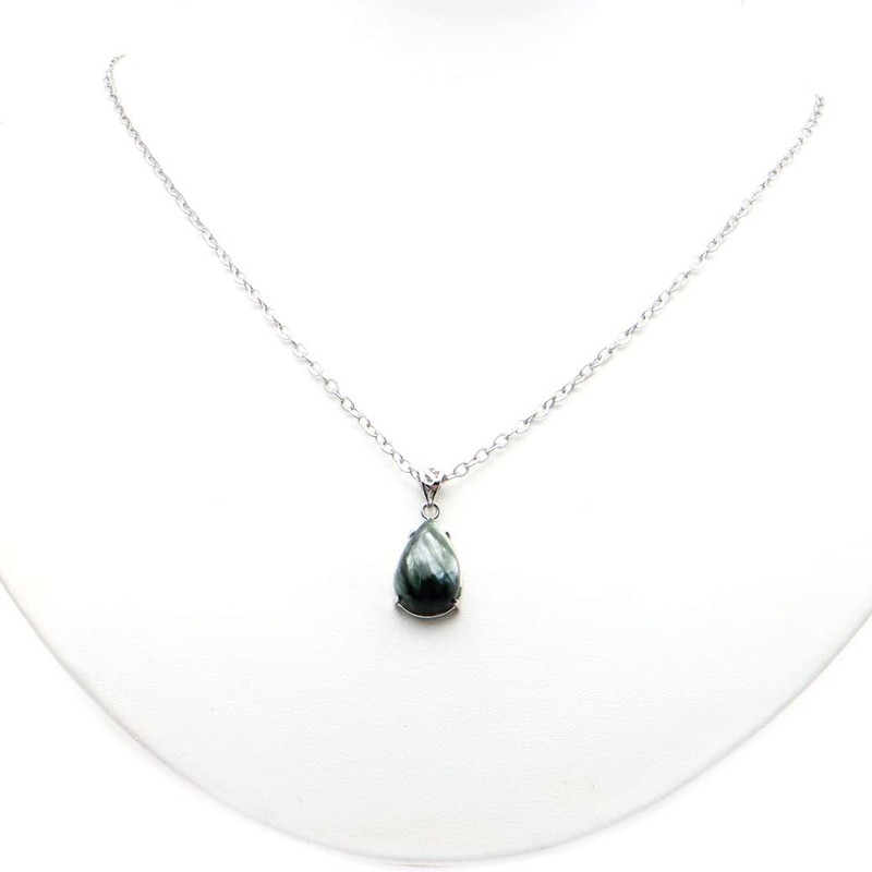Seraphenite Necklace Drop Natural Stone Pendant Silver 925 Power Stone