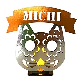 Día de Muertos Calavera Personalizada con nombre para altar con vela de pilas. (Gato)