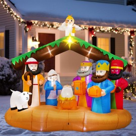 7 FT Christmas Inflatables Nativity Scene Outdoor Decorations, Large Christmas Blow Up Yard Decorations Nativity Sets for Garden Lawn Xmas Decor