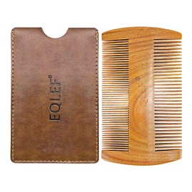 EQLEF Wooden Beard Comb, Natural Green Sandalwood Beard Comb, Non-Static Beard Hair Comb, Double-Sided Beard Comb for Men with Faux Leather Bag